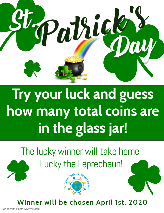 St. Patricks Day - try your luck and guess how many coins are in the glass jar!